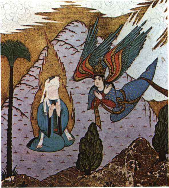 Ο Μωάμεθ με τον αρχάγγελο Γαβριήλ. Τουρκική μικρογραφία από χειρόγραφο του 16ου αι. (Κωνσταντινούπολη, Μουσείο Τοπ Καπί).